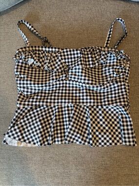 torrid Black & White Gingham Ruffle Peplum Swim Top